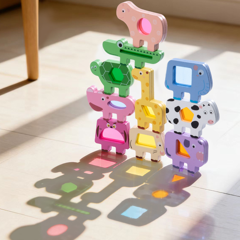 Wooden Blocks Stacking - 木製動物アクリルスタッキングブロックゲーム形状マッチングパズルバランスおもちゃモンテッソーリトレーニング教育玩具子供のための
