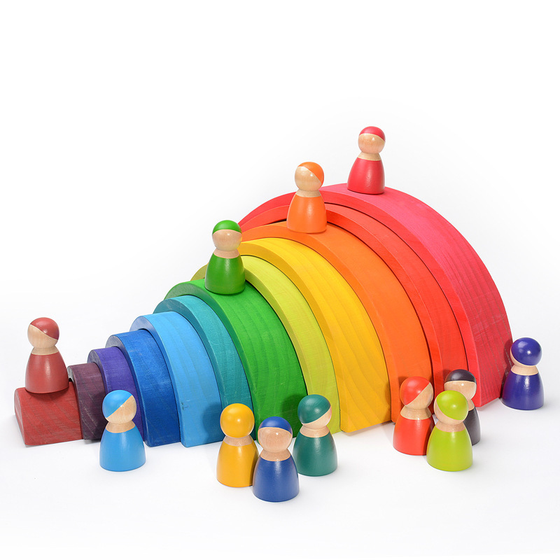 Wooden Blocks Stacking - 木製レインボーブロックカラフルなスタッキングビルディングブロック子供オープン型クリエイティブビルディングブロックモンテッソーリ教育玩具