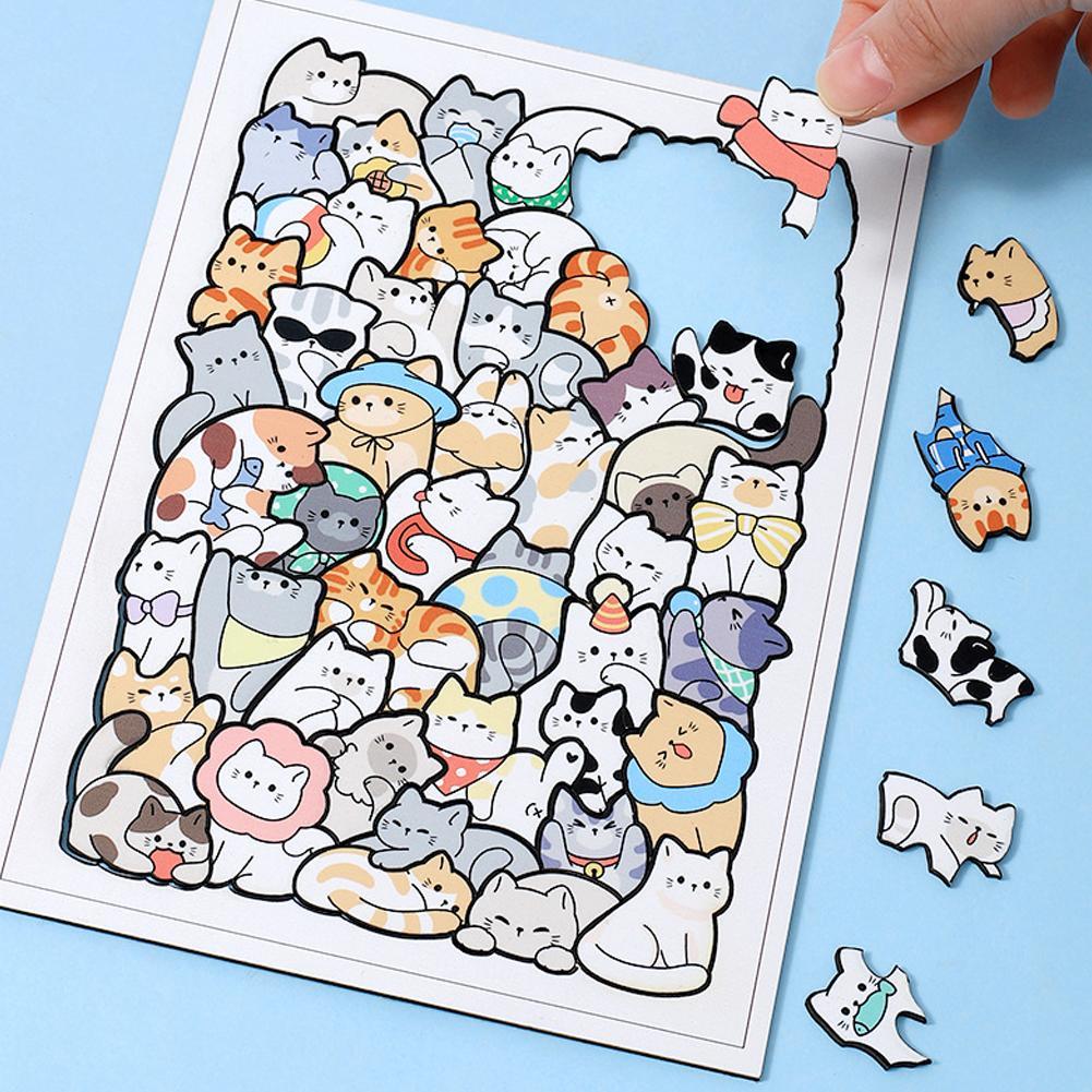 Wooden Blocks Stacking - 50 個木製猫パズル動物木製パズルスタッキングおもちゃ教育パズル子供男の子女の子ギフト装飾絵画