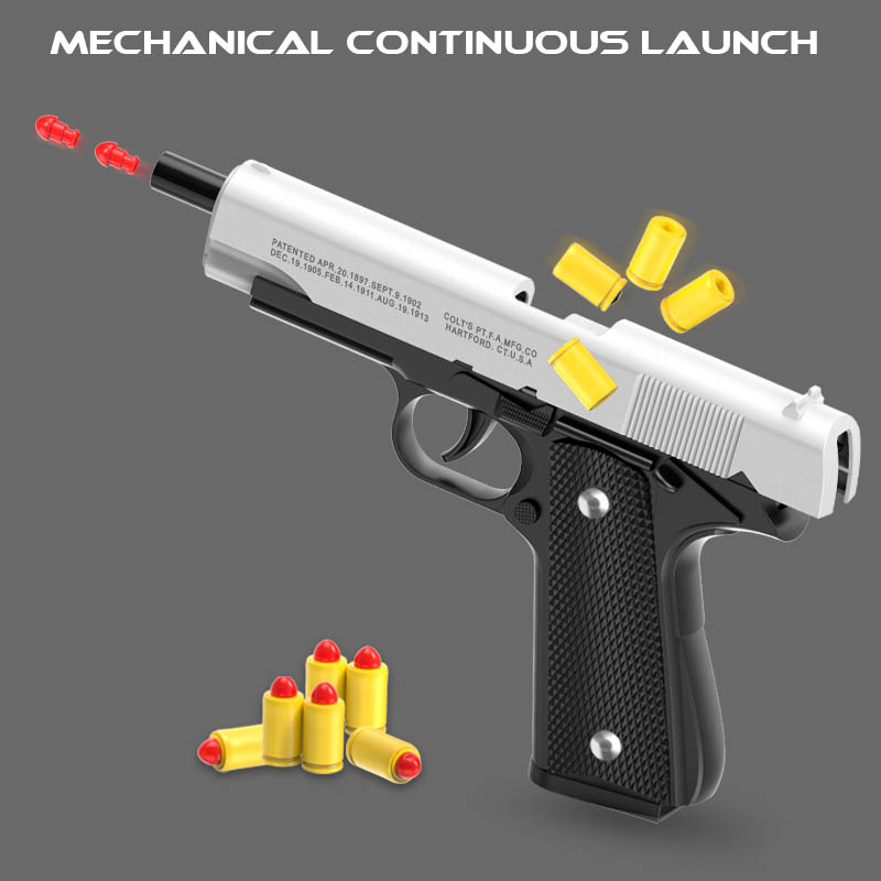 Catapult Launcher Toy - M1911 コルトトイガンマンガン、ソフト弾丸シェル、カタパルトブラスター、手動エアガンランチャー、ボーイズシューティングゲーム 14+y