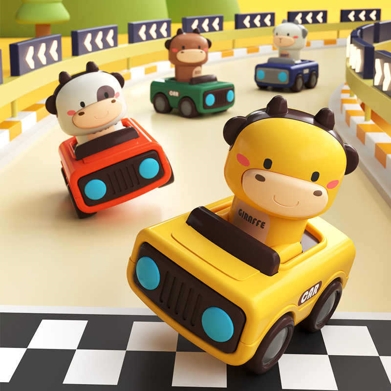 Kids Toys Under 1 Year - 動物のプッシュアンドゴーカートイ、丈夫な摩擦動力車、1歳、2歳、3歳の幼児向け、赤ちゃんの男の子と女の子のための早期学習玩具