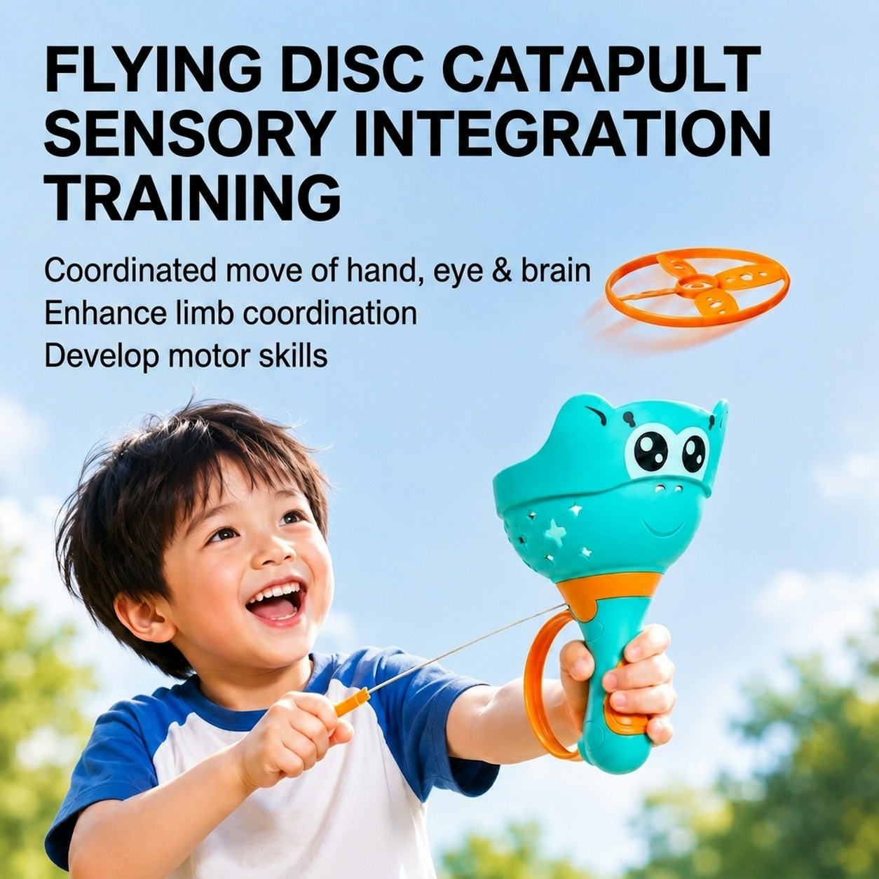 Catapult Launcher Toy - Mquduo フライングディスクカタパルトランチャートイ 子供用、プル＆フライアウトドアスポーツゲーム、手と目の協調トレーニングおもちゃギフト