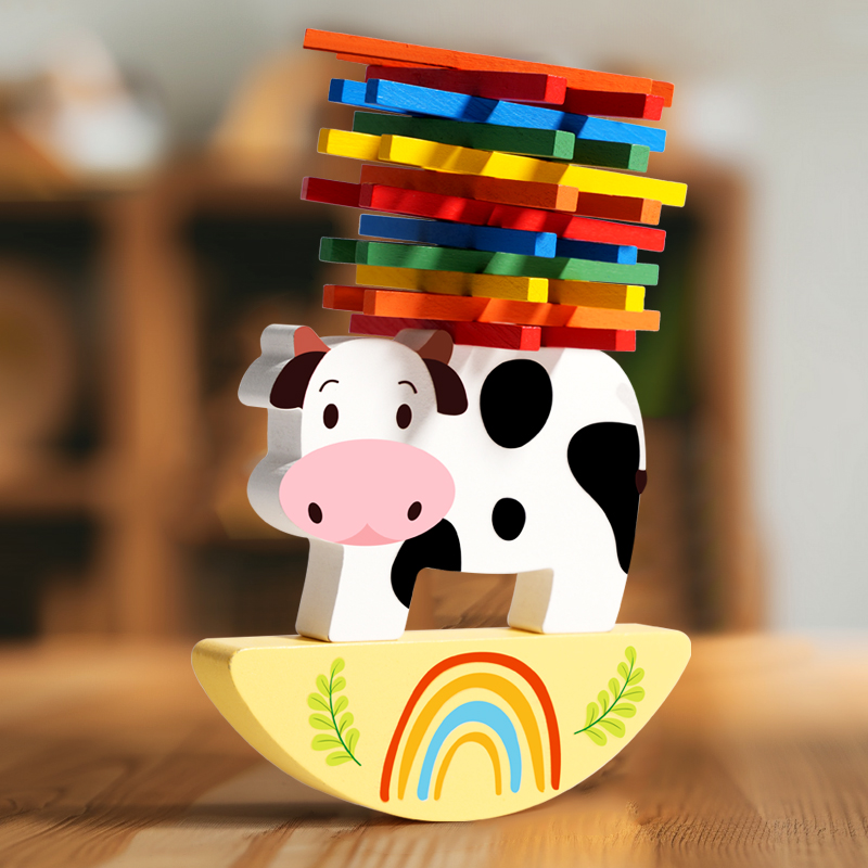 Wooden Blocks Stacking - 子供のための木製の動物の積み木ゲーム,バランスの取れたおもちゃ,モンテッソーリ,細かい運動トレーニング,子供のための教育玩具