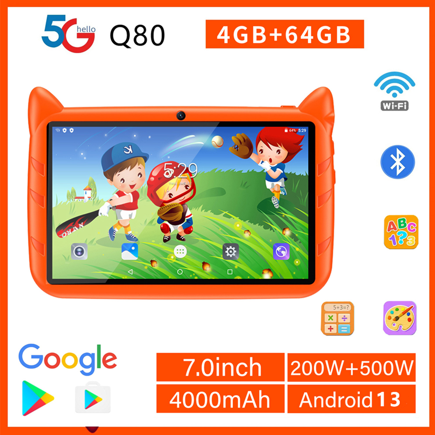 Learning Tablet Kids - Googleの学習,教育,ゲーム,Bluetooth, 5G,wifi,4GB RAM, 64GB ROM, 7インチ,クアッドコアを備えたAndroid13タブレット