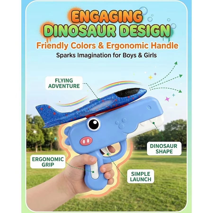Catapult Launcher Toy - 恐竜型フォーム飛行機ランチャーおもちゃ 子供用フォームグライダー飛行機 屋外飛行カタパルトガン航空機おもちゃ 男の子向けフォーム飛行機おもちゃ