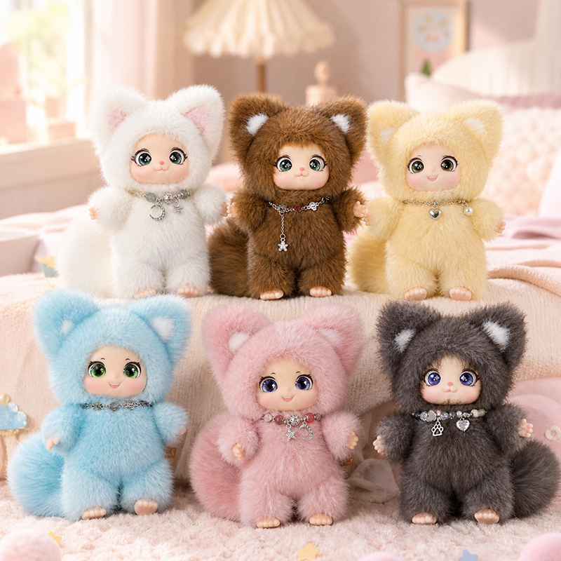 Kids Toys Animal - 18cmの新しい可愛い家族向けキツネのぬいぐるみペンダント、可愛い動物のビニール製顔付きぬいぐるみ、プレミアムドール愛好家向けキッズハングバッグデコレーション、子供向けおもちゃ