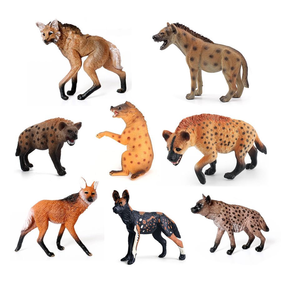 Kids Toys Under 1 Year - リアルなプラスチック野生動物ハイエナ、たてがみオオカミ、アフリカ野生犬のおもちゃ手描きの置物コレクション科学教育小道具