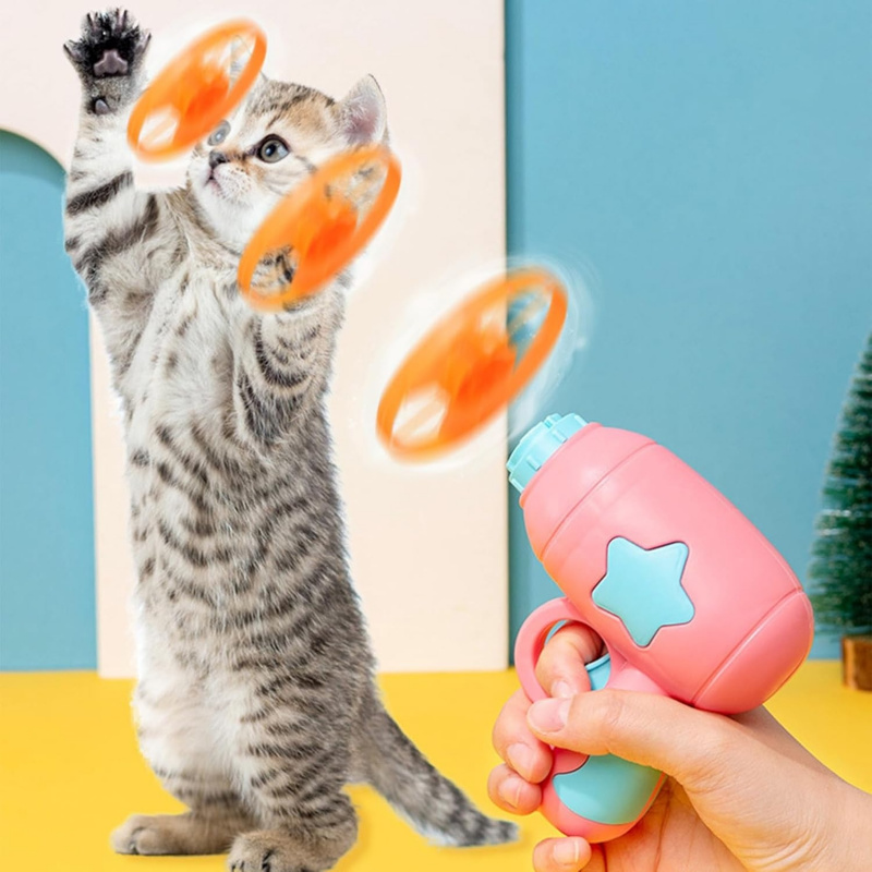 Catapult Launcher Toy - トンボ型カタパルトピストルキャットフェッチトイ、フライングディスクソーサーランチャー、室内運動＆屋外遊び用インタラクティブフェッチトイセット