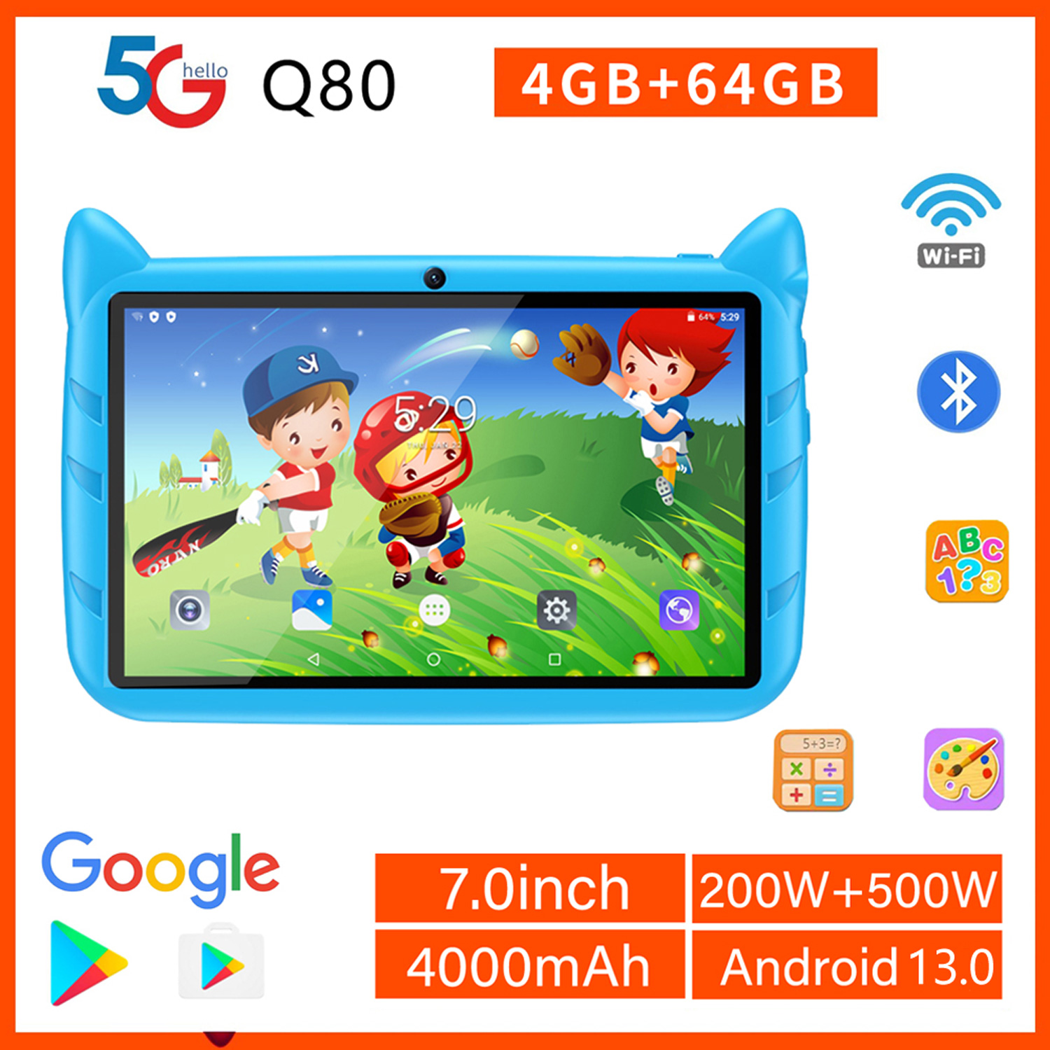 Learning Tablet Kids - Android-子供向けの教育用タブレットPC,グローバルバージョン,wifi,クアッドコア,5 GB,7インチ,4GB RAM, 64GB ROM