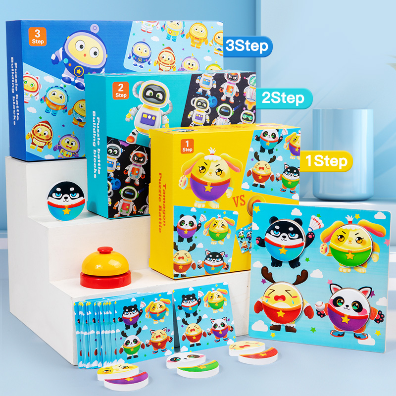 Wooden Blocks Stacking - モンテッソーリ-ダブルバトルビルディングブロックパズル、親子インタラクティブおもちゃ、ロジックシンキング、学習教育玩具、ギフト