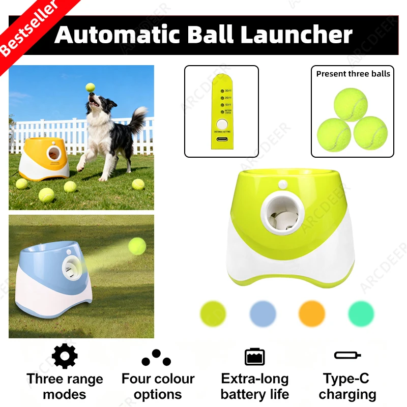 Catapult Launcher Toy - 充電式自動ボール発射機（犬用）-3段階の距離設定、屋外用テニスボールマシン（カタパルト付き）、アクティブな遊びのためのペット用おもちゃ