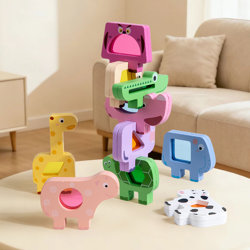 木製動物アクリルスタッキングブロックゲーム形状マッチングパズ - Wooden Blocks Stacking のレビューと価格