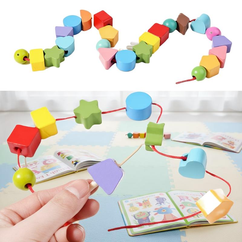 早期学習モンテッソーリ玩具；木製積み木、紐通しビーズ＆形積み - Wooden Blocks Stacking のレビューと価格