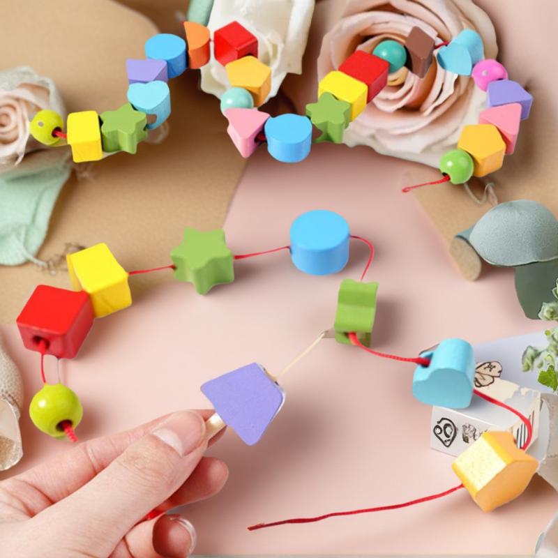 早期学習モンテッソーリ玩具；木製積み木、紐通しビーズ＆形積み - Wooden Blocks Stacking のレビューと価格