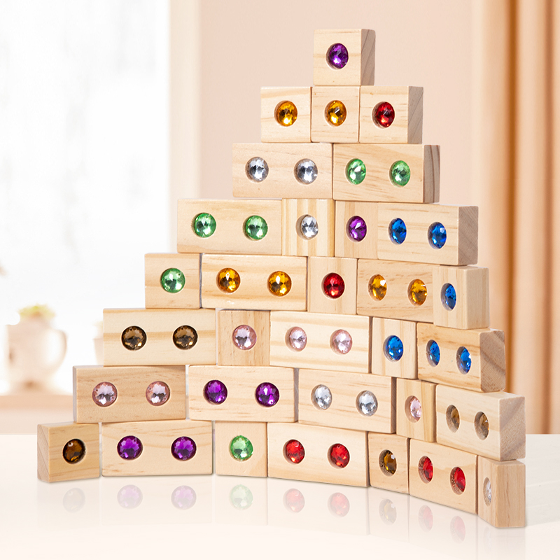 DIYブロック キラキラアクリルおもちゃ 子供用 木製モンテ - Wooden Blocks Stacking のレビューと価格