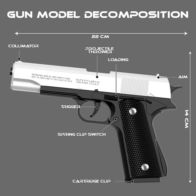 M1911 コルトトイガンマンガン、ソフト弾丸シェル、カタパ - Catapult Launcher Toy のレビューと価格