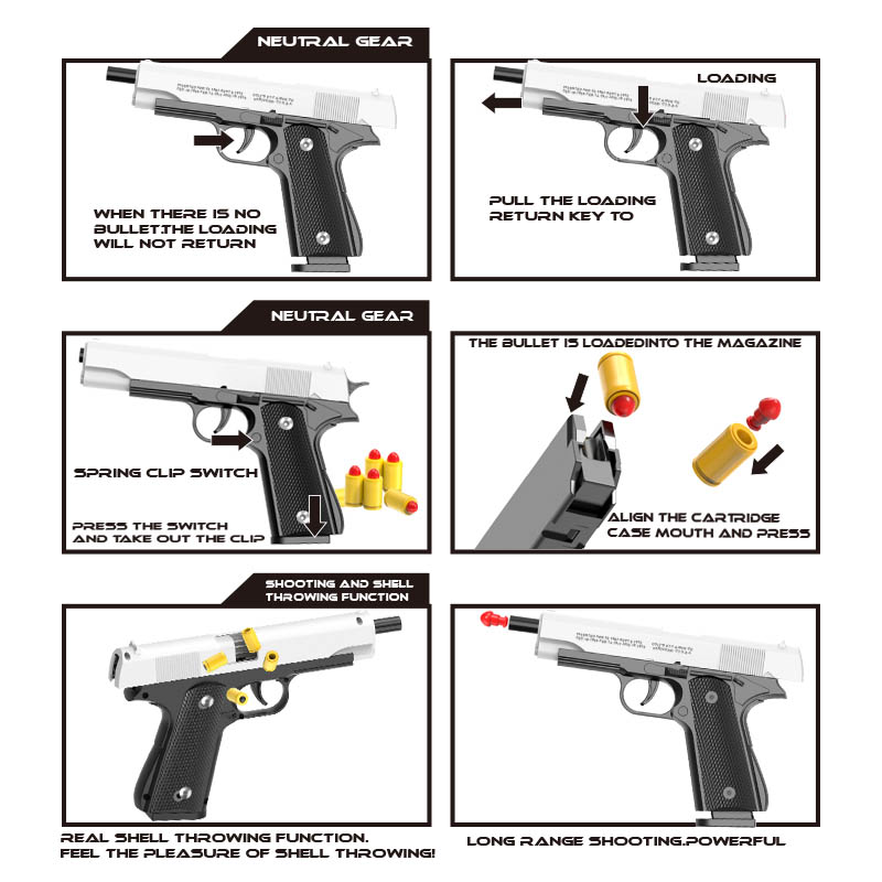 M1911 コルトトイガンマンガン、ソフト弾丸シェル、カタパ - Catapult Launcher Toy のレビューと価格