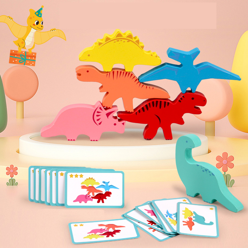 木製バランスブロックのおもちゃ子供のための動物恐竜ビルディン - Kids Toys Videos のレビューと価格