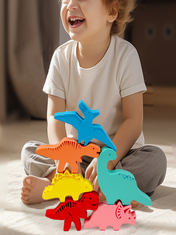 木製バランスブロックのおもちゃ子供のための動物恐竜ビルディン - Kids Toys Videos のレビューと価格