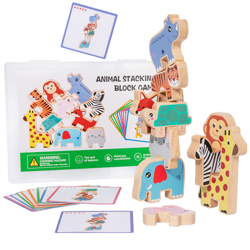 木製動物積み木バランスゲーム モンテッソーリ早期学習玩具 子 - Wooden Blocks Stacking のレビューと価格