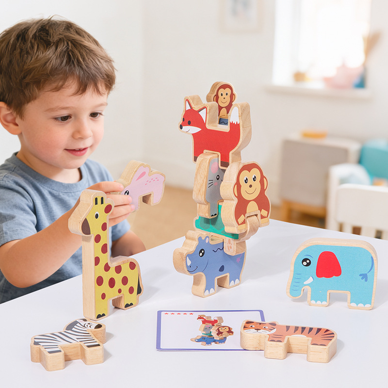 木製動物積み木バランスゲーム モンテッソーリ早期学習玩具 子 - Wooden Blocks Stacking のレビューと価格