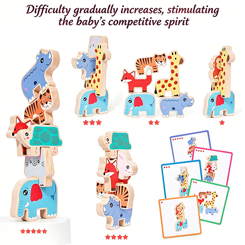 木製動物積み木バランスゲーム モンテッソーリ早期学習玩具 子 - Wooden Blocks Stacking のレビューと価格
