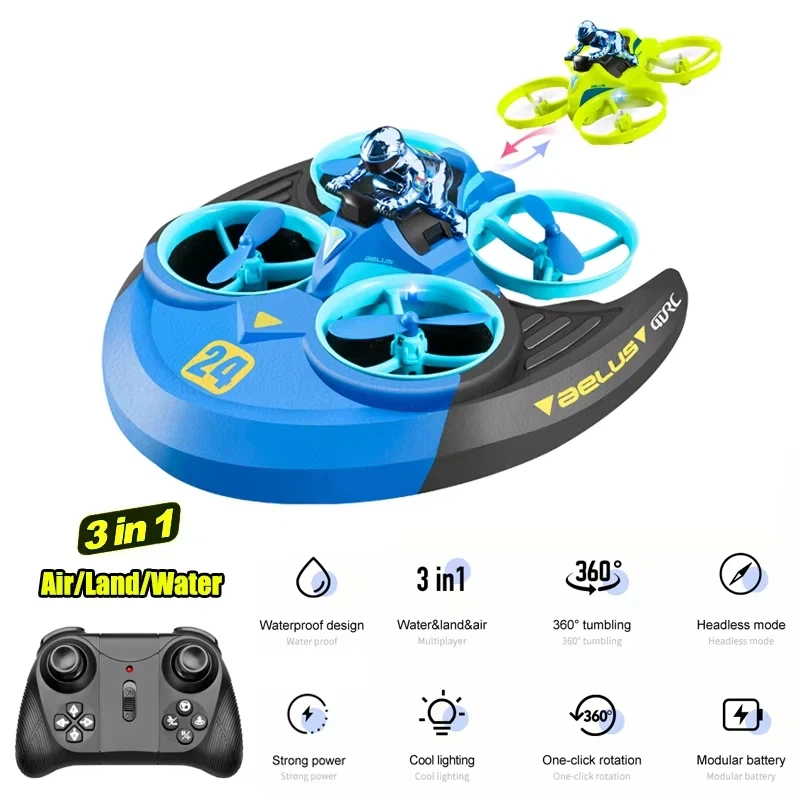 3-in-1陸海空RC航空機ヘリコプタースタントフライングカ - Kids Toys Quad のレビューと価格