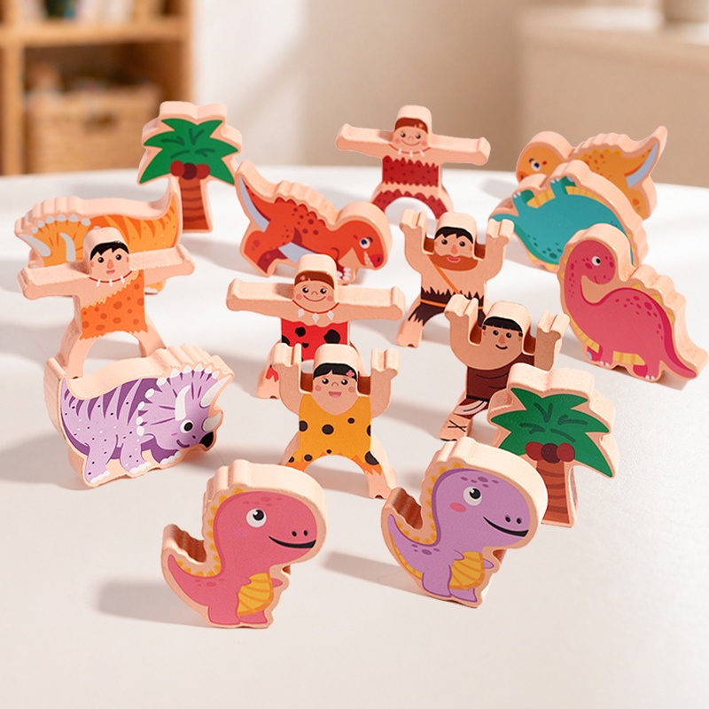 原始恐竜バランススタッキングブロック、木製教育玩具、子供向け - Wooden Blocks Stacking のレビューと価格