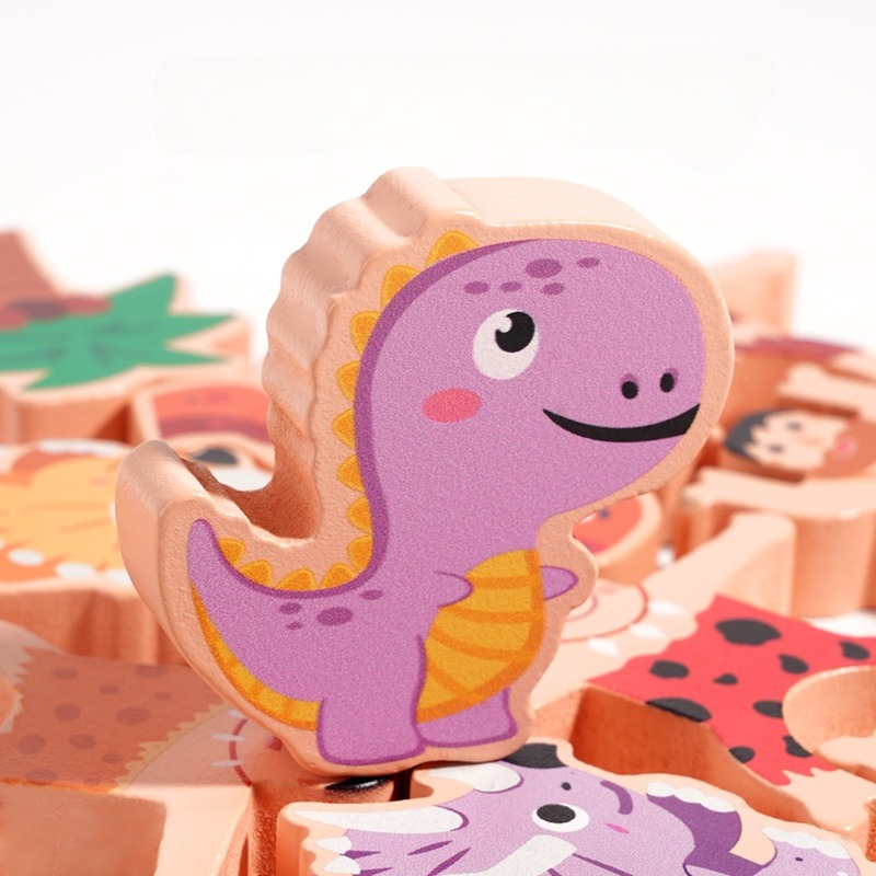 原始恐竜バランススタッキングブロック、木製教育玩具、子供向け - Wooden Blocks Stacking のレビューと価格