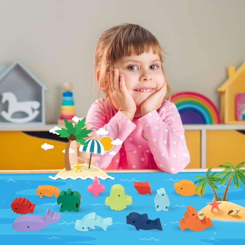 子供のための木製モンテッソーリ教育バランスブロック,恐竜のお - Wooden Blocks Stacking のレビューと価格