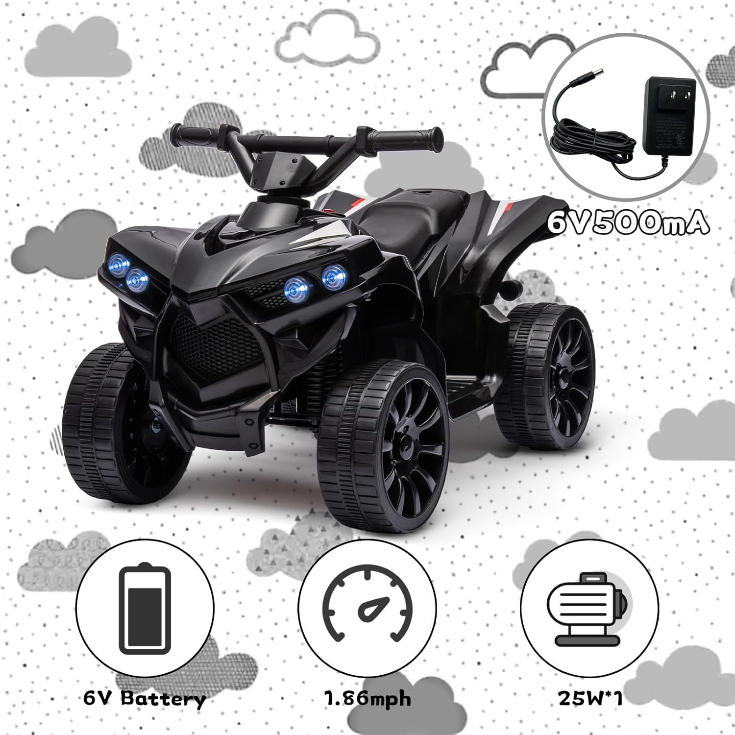 6V 電動乗用玩具、子供用ATV四輪車、最高速度1.8MPH - Kids Toys Quad のレビューと価格