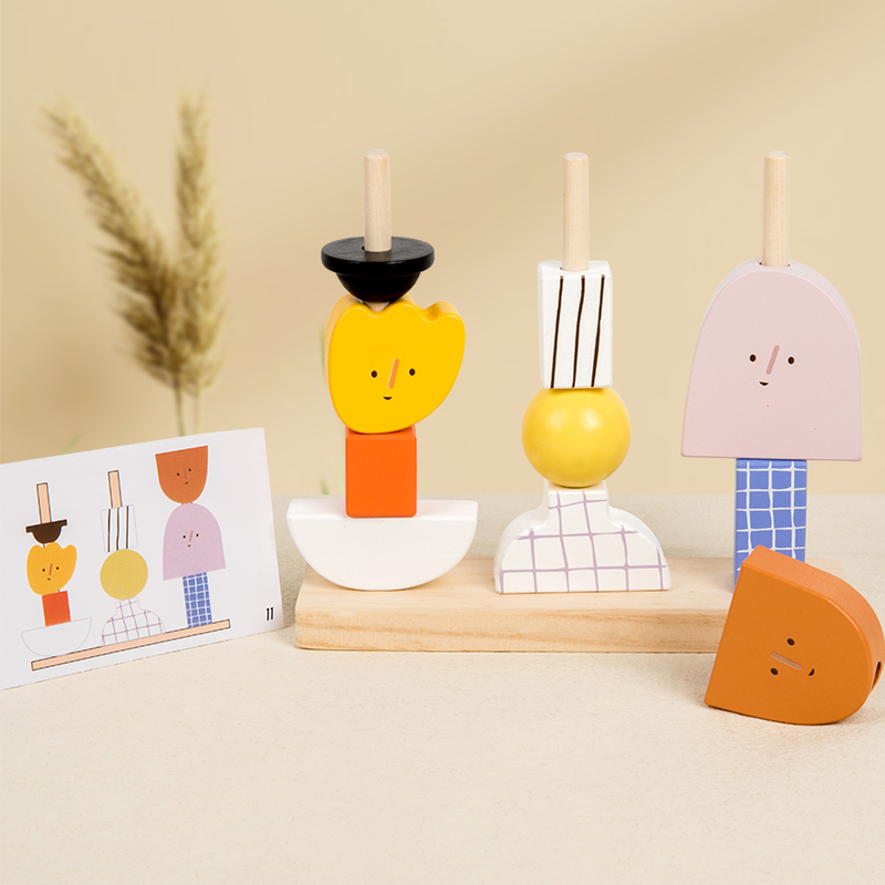 モンテッソーリ-子供のための3D木製ビーズブロックおもちゃセ - Wooden Blocks Stacking のレビューと価格