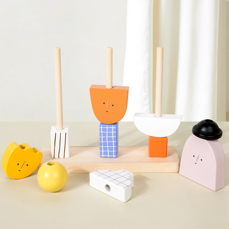 モンテッソーリ-子供のための3D木製ビーズブロックおもちゃセ - Wooden Blocks Stacking のレビューと価格