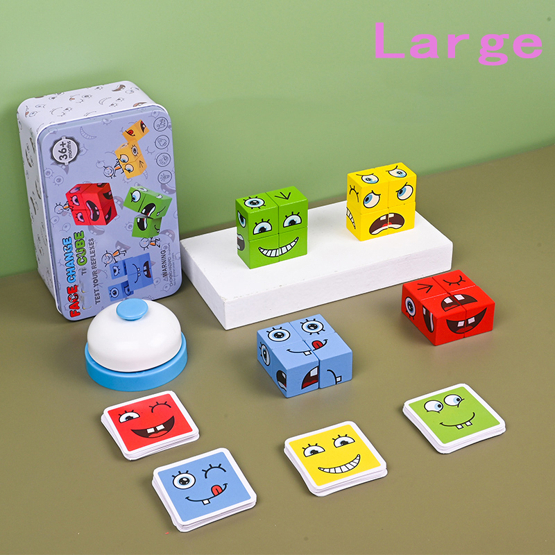 大規模学習教育玩具セットカード絵文字パズル顔変更キューブ木の - Wooden Blocks Stacking のレビューと価格