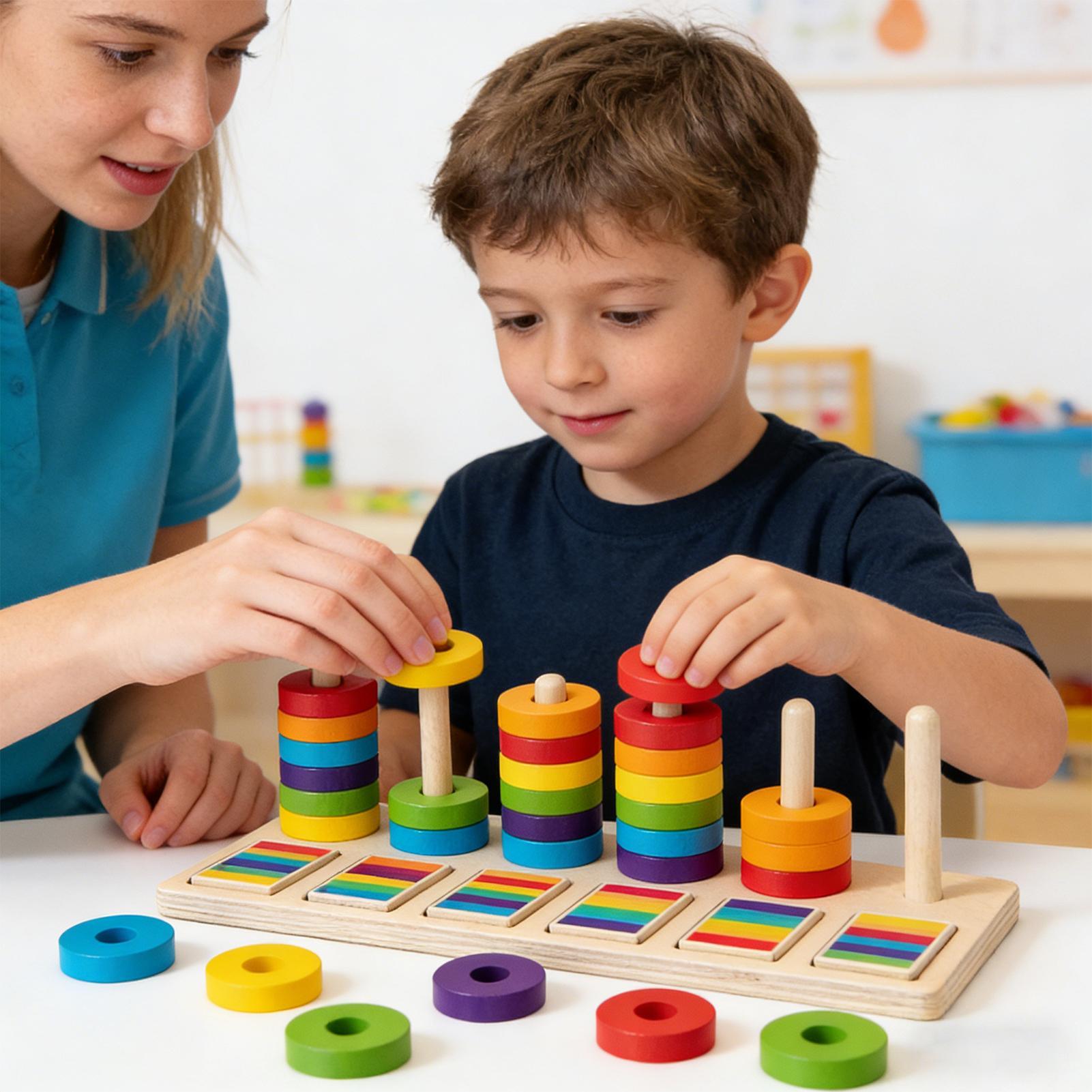 木製スタッキングおもちゃ 教育学習ブロック カラーマッチング - Wooden Blocks Stacking のレビューと価格
