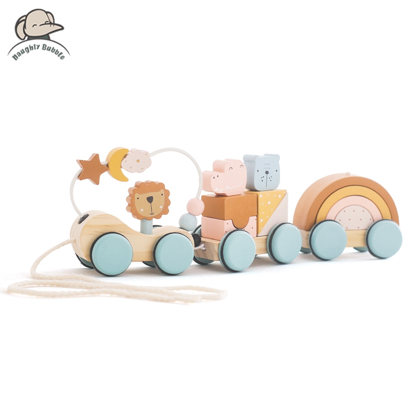 木製モンテッソーリおもちゃ動物ブロック列車ビルディングブロッ - Kids Toys 2 Year Old のレビューと価格