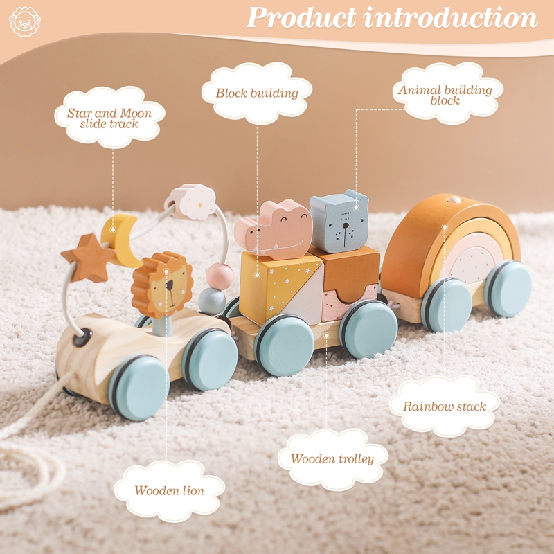 木製モンテッソーリおもちゃ動物ブロック列車ビルディングブロッ - Kids Toys 2 Year Old のレビューと価格