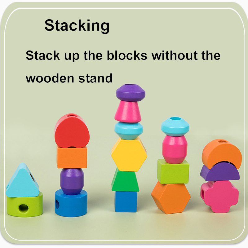 モンテッソーリ木製ビーズシーケンスおもちゃセット、5列積み重 - Wooden Blocks Stacking のレビューと価格
