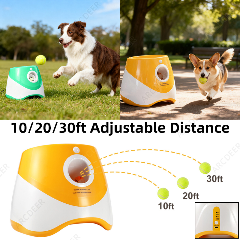 充電式自動ボールランチャー犬のおもちゃ用 3 距離投げテニス - Catapult Launcher Toy のレビューと価格