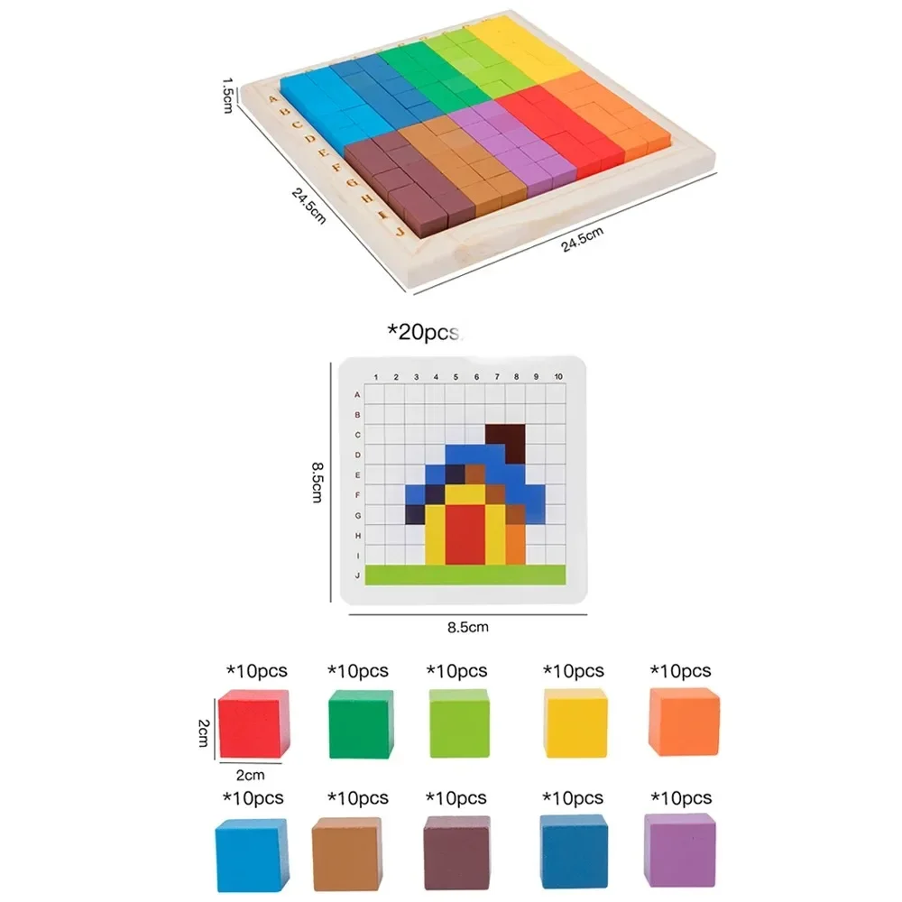 モンテッソーリカラーカウントビルディングブロック木製10*1 - Wooden Blocks Stacking のレビューと価格