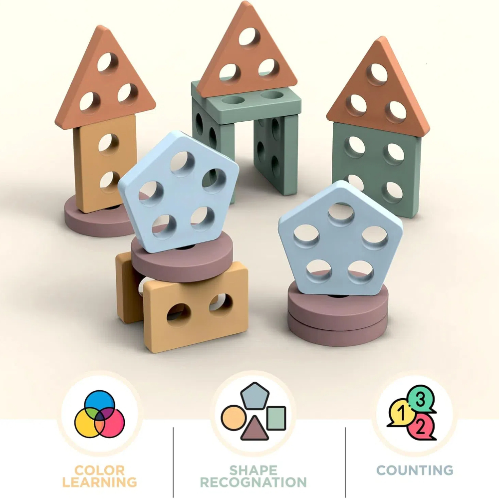 18か月以上の子供向けモンテッソーリおもちゃ - 幼児向け木 - Wooden Blocks Stacking のレビューと価格
