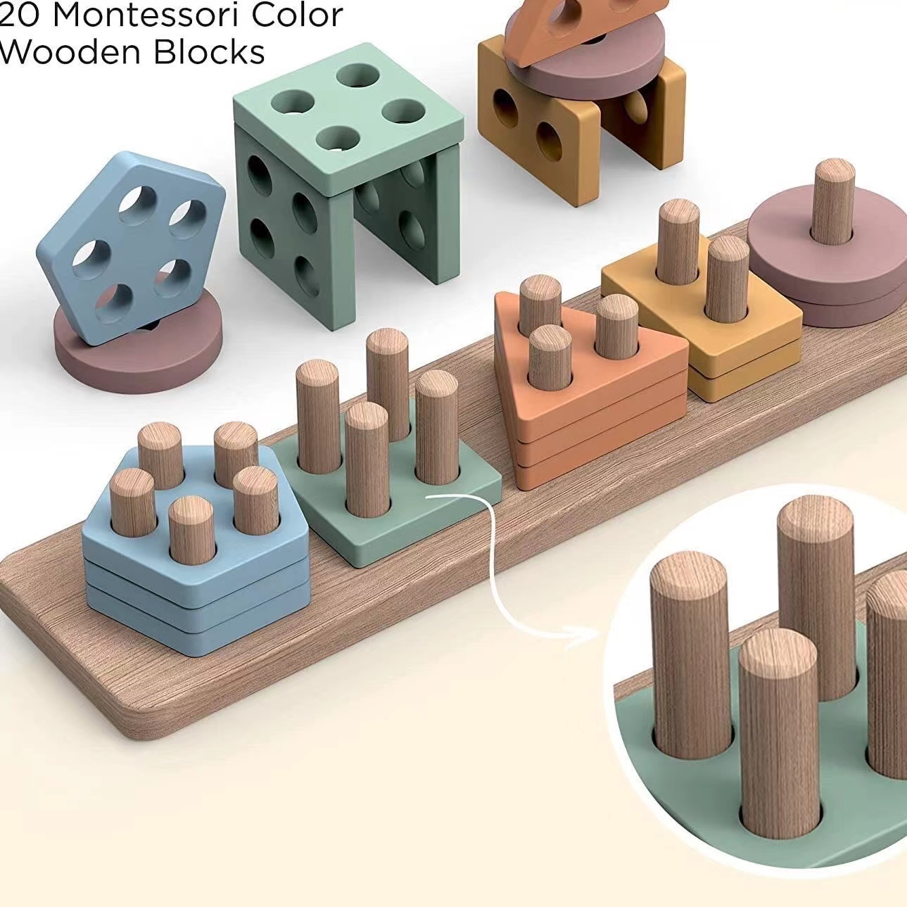 18か月以上の子供向けモンテッソーリおもちゃ - 幼児向け木 - Wooden Blocks Stacking のレビューと価格