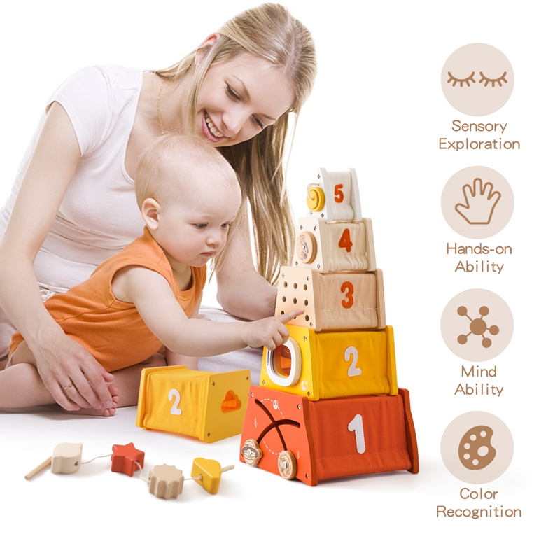 子供のための木製モンテッソーリおもちゃ,読書板,ブナ材,教育 - Wooden Blocks Stacking のレビューと価格